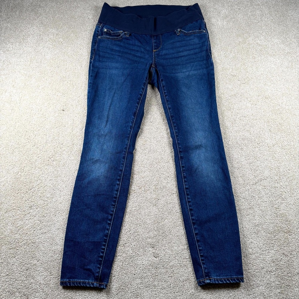Gap Denim Maternity True Skinny Jeans Women 27S Blue Mid Rise Dark Wash Whiskers